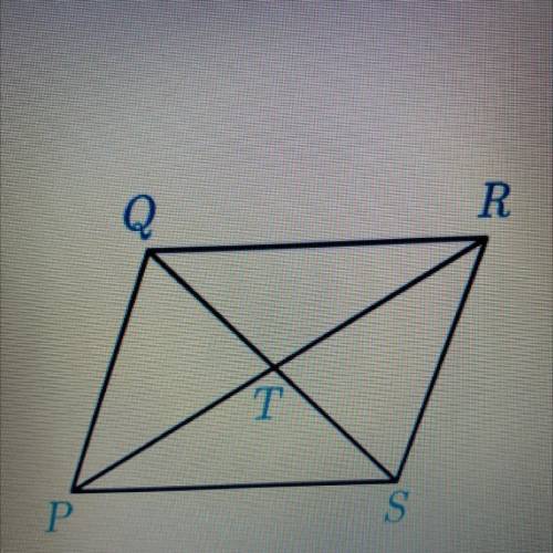PQRS is a parallelogram. Floyd states that he knows that PT = QT by the Diagonals of a Parallelogra