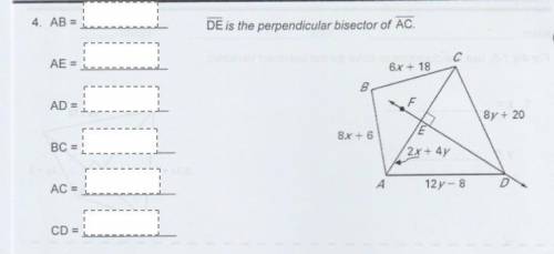 DE is the perpendicular bisector of AC.
PLEASE HELP WILL GIVE BRAINLIEST!