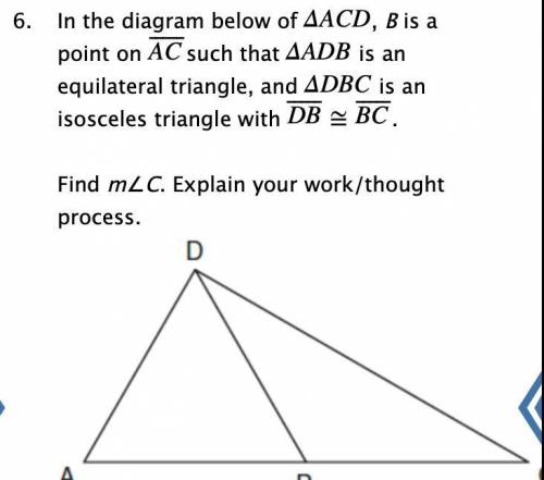 In the diagram below of ΔACD, B is a point on AC⎯⎯⎯⎯⎯such that ΔADB is an equilateral triangle, and