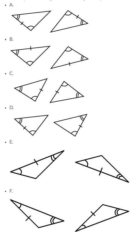 Help! List all the pairs of triangles that are congruent by ASA (Angle-Side-Angle)