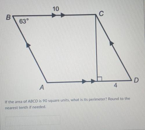 If the area of ABCD is 90 square units, what is its perimeter? Round to the nearest tenth if needed