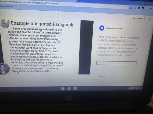 TBEAR Integrated paragraph !! someone please help I have to find what will make the paragraph bette
