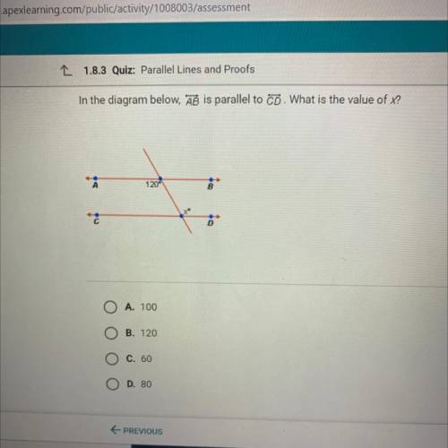 In the diagram AB is parallel to CD. What is the value of X