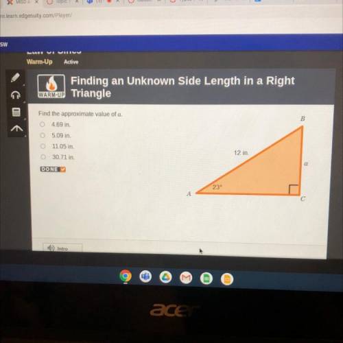 Finding an Unknown Side Length in a Right

WARM-UP Triangle
B
Find the approximate value of a.
4.6