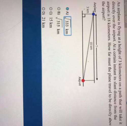 PLEASEEE HELPPP

An airplane is flying at a height of 3 kilometers on a path that will take it