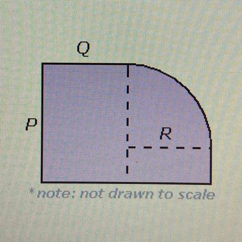 In the figure below, R=2 cm, Q= 2cm, and P= 3 cm. The figure of a small rectangle, a large rectangl