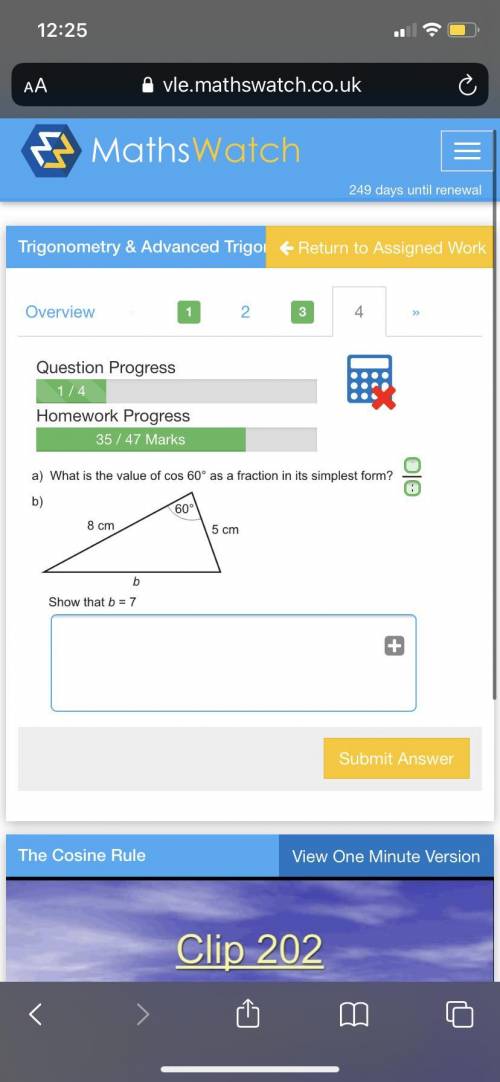 Mathswatch task show that b=7 on the triangle