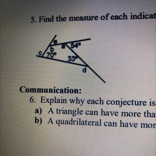 PLEASE HELP I WILL GIVE BRAINLIEST!!!

5. find the measure of each indicated angle show your work