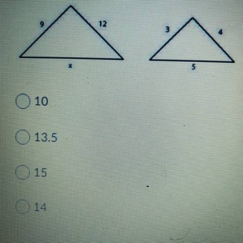 The following triangles are similar. Find x