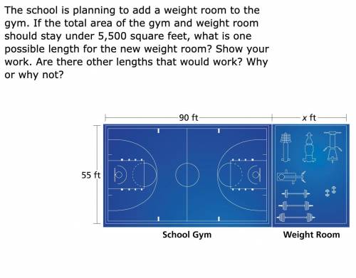 The school is planning to add a weight room to the gym. If the total area of the gym and weight roo