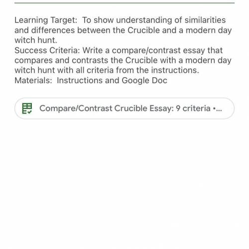 Compare/Contrast Crucible Essay I need help please