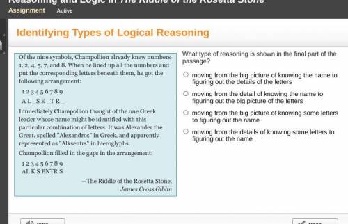 What type of reasoning is shown in the final part of the passage? moving from the big picture of kn