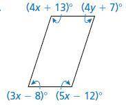 Find the values of x and y that make the quadrilateral a parallelogram