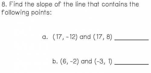 Find the slope of the line that contains the following points.