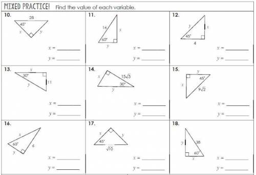Mixed practice find the value of each variable geometry
