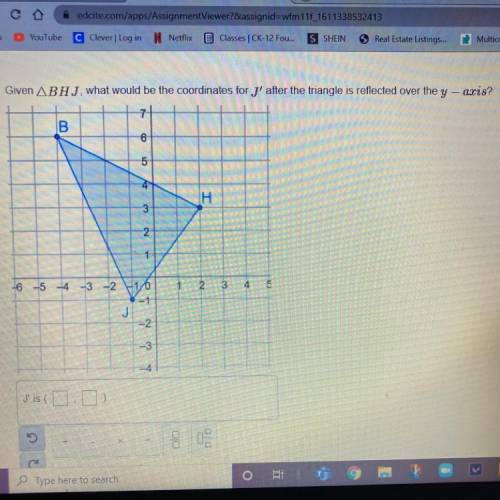 HELP THIS TEST IS HARD !!!Given angle BHJ, what would be the coordinates for J' after the triangle