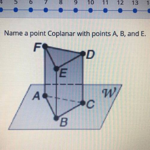 Name a point Coplanar with points A, B, and E.