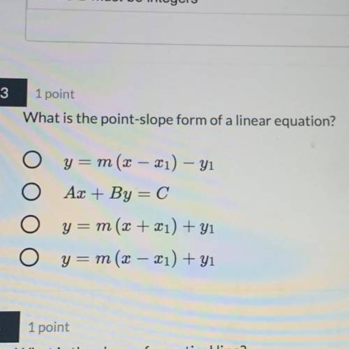 What is the point slope form of a linear equation?