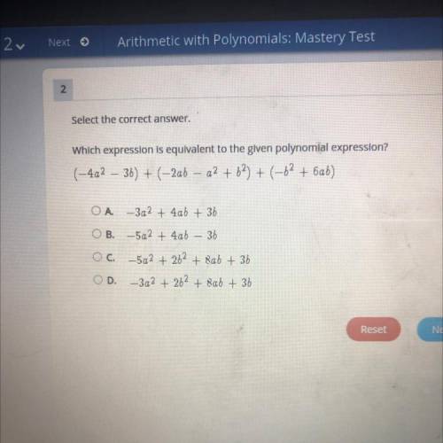 Which expression is equivalent to the given polynomial expression? (-4a^2-3b)+(-2ab-a^2+b^2)+(-b^2+