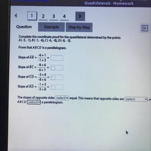 Complete the coordinate proof for the quadrilateral determined by the points

A(-3,-1), B(-1,-6),