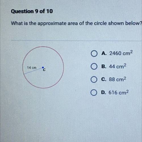 What is the approximate area of the circle shown below