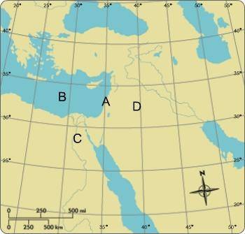 Location A is which place?

A.Canaan
B. Syrian Desert
C. Mediterranean Sea
D. Egypt