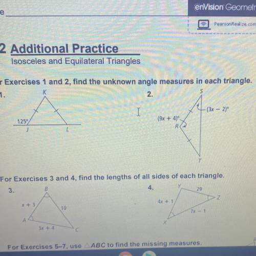 For Exercises 1 and 2, find the unknown angle measures in each triangle