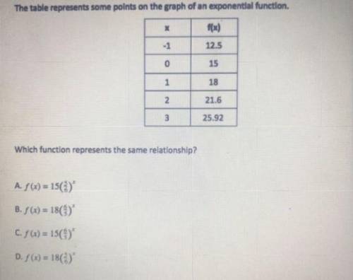 HELP!! HERE IS THE TABLE AND THE ANSWERS OPTIONS