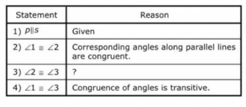 What is the missing reason in step 3?

A) Corresponding angles along parallel lines have the same