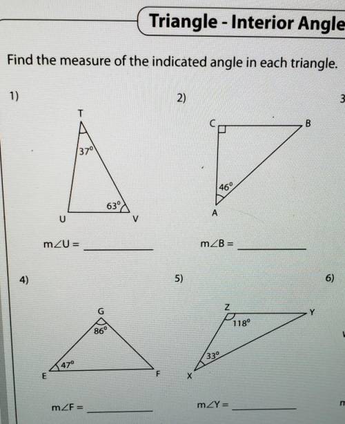 Find the measure of the indicated angle in each triangle.