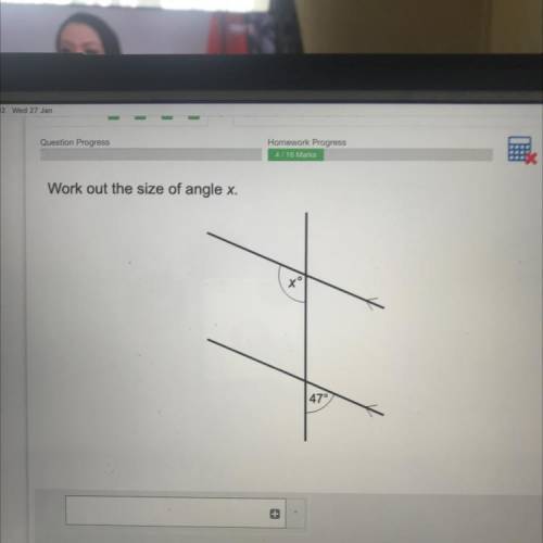 86
Work out the size of angle x.
47°