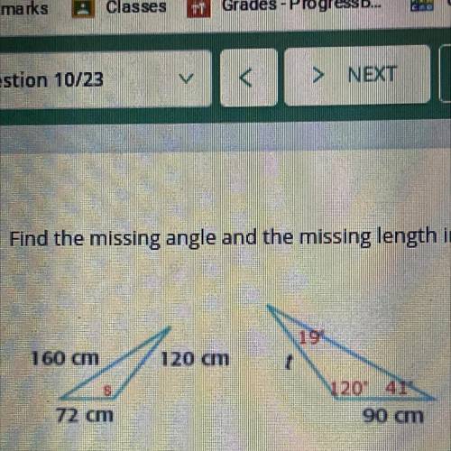 What does side T and angle s equal