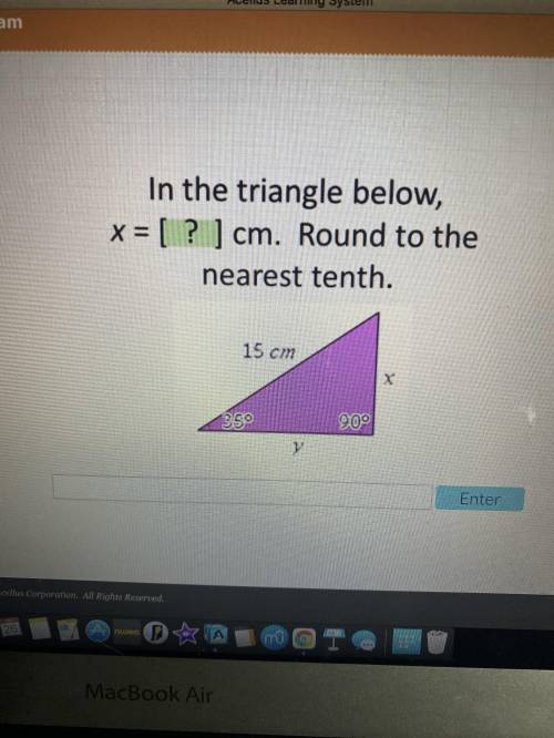 In the triangle below, x=?cm. Round to the nearest tenth.