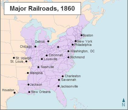 Looking at the map on the left, what inferences can you make about railroads in the 1860s in the Un