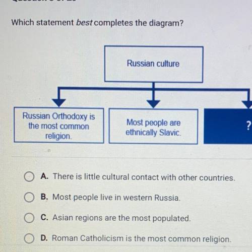 Which statement best completes the diagram?

Russian culture 
Russian orthodox is the most common