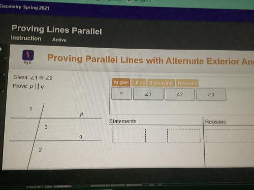 Proving Parallel Lines with Alternate Exterior Angles
I need help.