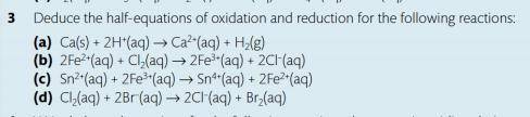 Deduce the half-equations of oxidation and reduction for the following reactions: