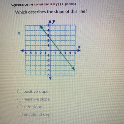 Which describes the slope of this line?

positive slope
negative slope
zero slope
undefined slope