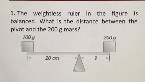 The weightless ruler in the figure is

balanced. What is the distance between the
pivot and the 20