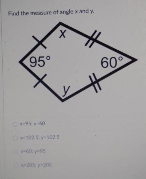 Find the measure of angle x and y