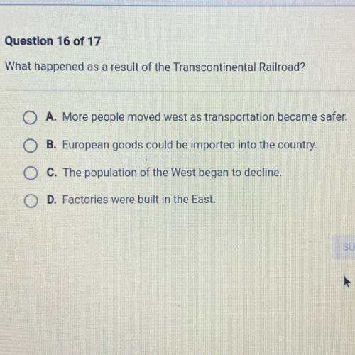HELP ASAP I WILL MARK BRAINLIEST

What happened as a result of the Transcontinental Railroad?
