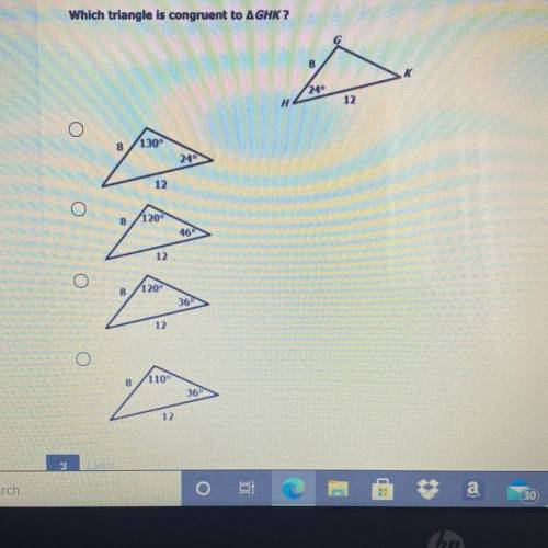 Which triangle is congruent to triangle GHK?