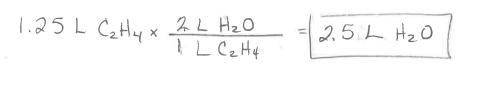 Ethylene burns in oxygen to form carbon dioxide and water vapor:

C2H4(g) + 3 02(g) --> 2 CO2(g)