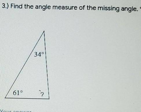 Question:find the angle measure of the missing angle if you can pls explain