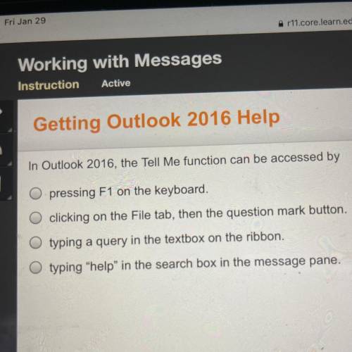 In Outlook 2016, the Tell Me function can be accessed by

O pressing F1 on the keyboard.
clicking