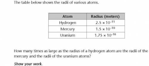 ASSAPPP 90 POINTS How many times as large as the radius of a hydrogen atom are the radii of the mer