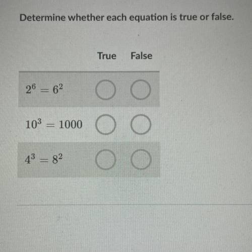 Determine whether each question is true or false.