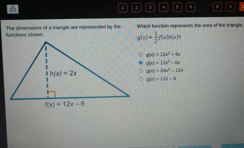 The dimensions of a triangle are represented by the functions shown. Which function represents the