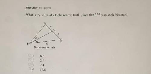 What is the value of x to the nearest tenth, given that PQ
is an angle bisector?