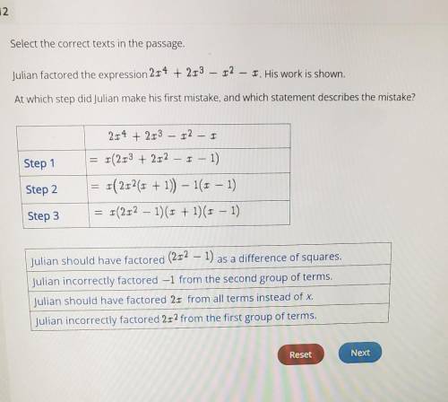 Jullian factored the expression 2x⁴+2x³-x²-x